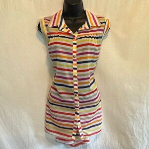E-192 Peaches & Cream Colorful Stripe Hi Lo Sleeveless Blouse Size M
